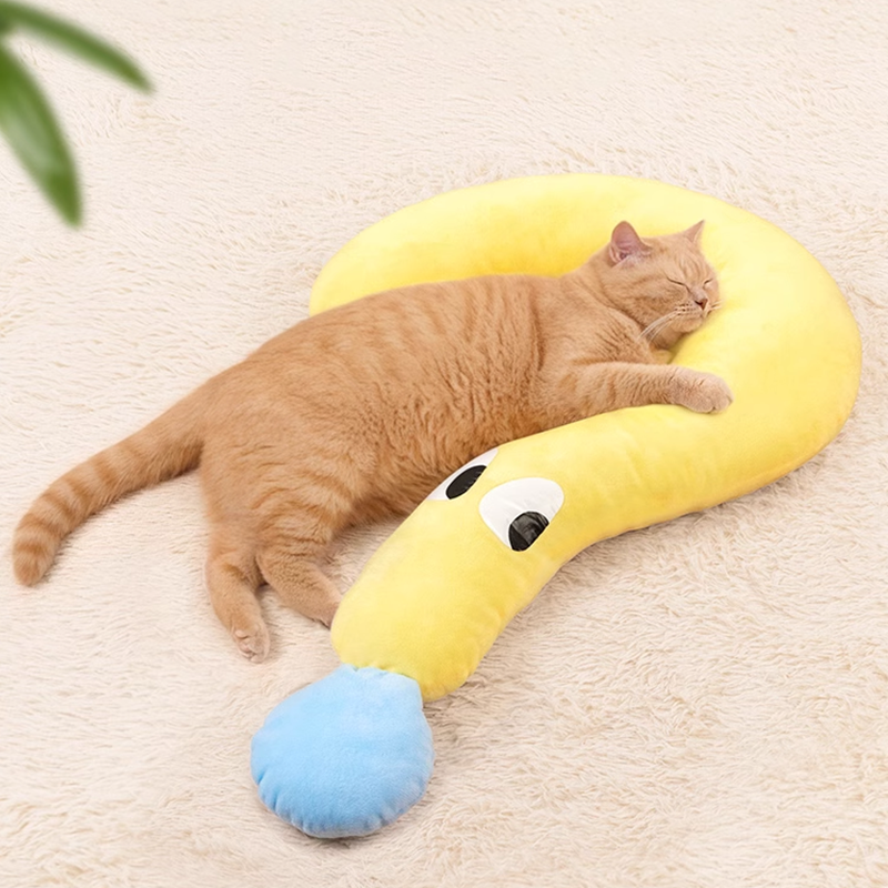 Anti-Sagging Pet Cat Pillow, Cuddle Bed Soft Plush Cat Shaped Pillow, Multipurpose Washable Cat Neck Pillows