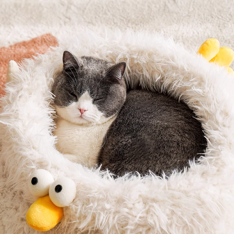 Cute Chick Warm Cat Bed, Pet Cat Sofa Bed House Mat Cushion Indoor Adorable fluffy