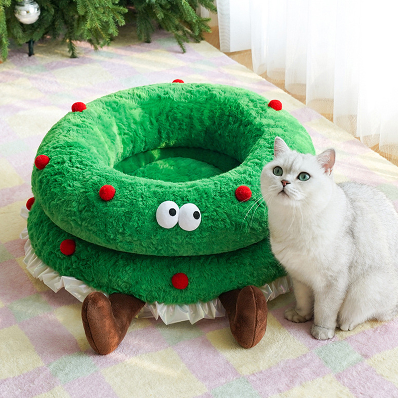 Christmas Wreath Shaped Cat Bed Pet Bed 3D Sturdy Structure Washable