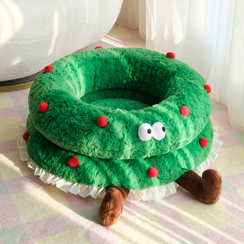 Christmas Wreath Shaped Cat Bed Pet Bed 3D Sturdy Structure Washable