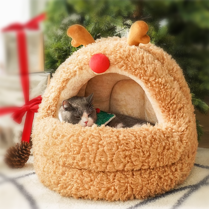 Pets Reindeer Cat Bed Christmas Tree Nest House Cat Igloo Xmas Kitten Hut Hideout