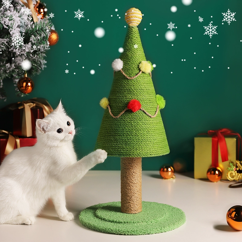 Christmas Tree Cat Tree Natural Sisal with Hemp Rope Covered Cat Post Wear