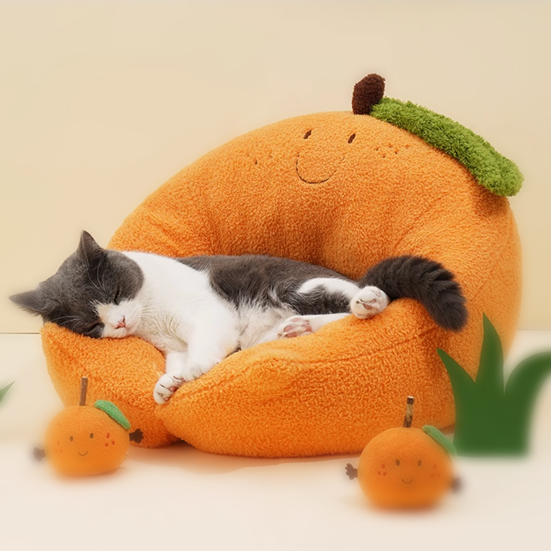 Orange Cat Bed Ultra-Soft Fur Bed for Cats