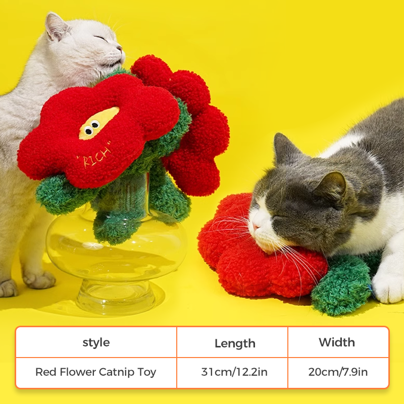 Red Flower Catnip Toy for Cats & Kittens Interactive Training Kicker Toys