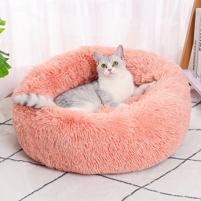 Rainbow Cat Beds for Indoor Cats， Fluffy Round Removable Cat Bedt